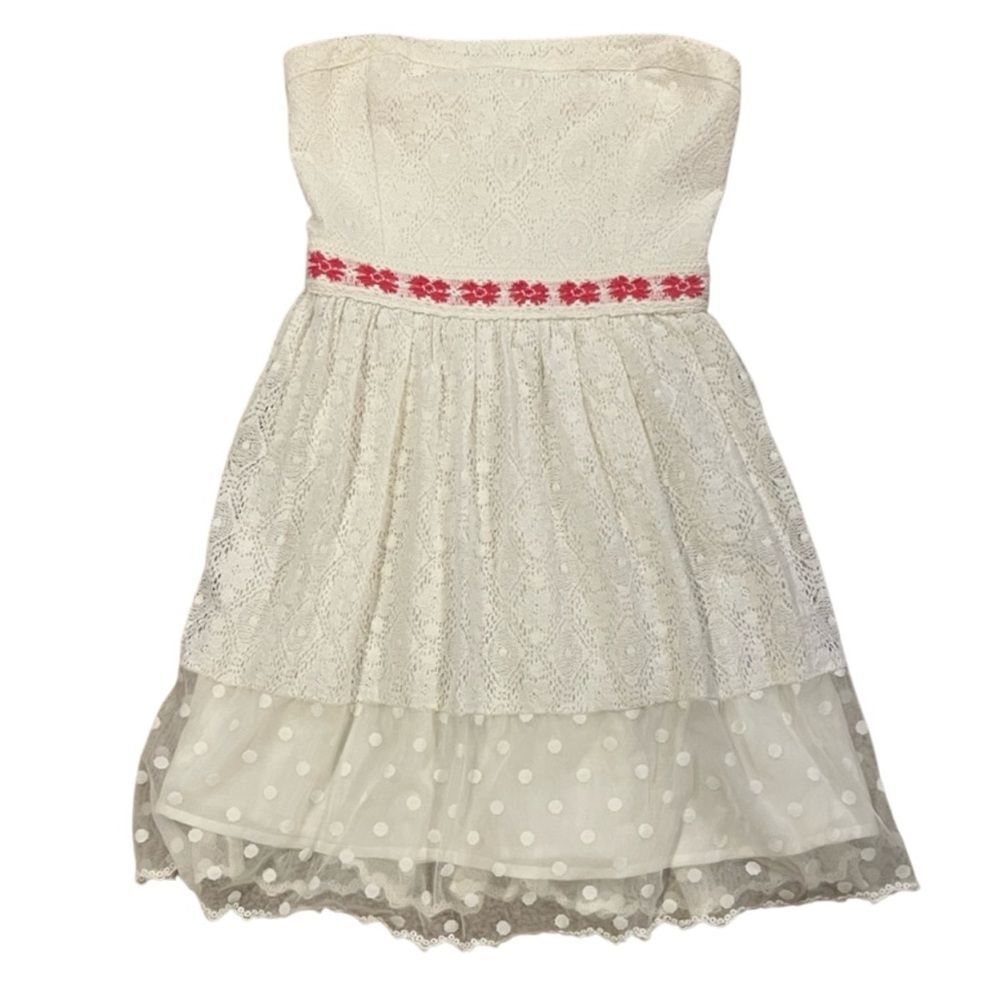 Hollister Y2K Babydoll Lace Strapless Dress Size S Coquette Cottage Embroidered